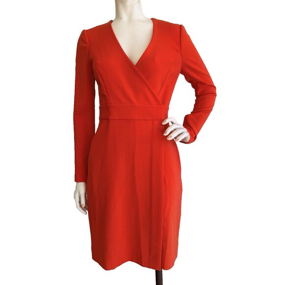 Diane Von Furstenberg Dresses & Skirts - DIANE VON FURSTENBERG Wrap Dress Coral Red Long Sleeve Knee Length Size 4